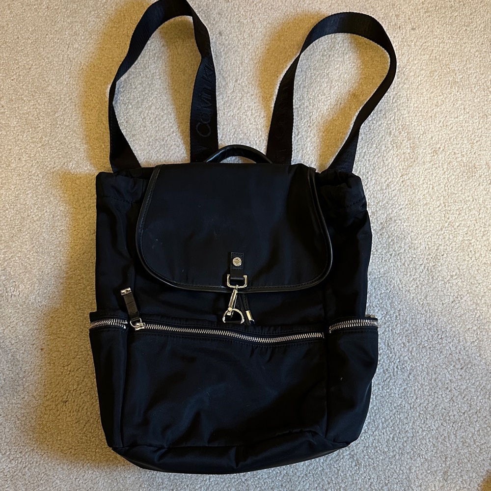 Calvin Klein Black Backpack with Silver Accents